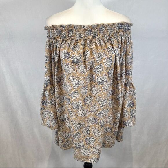 Mocha ditsy floral on or off shoulder oversized ditsy floral top size medium - Picture 3 of 7